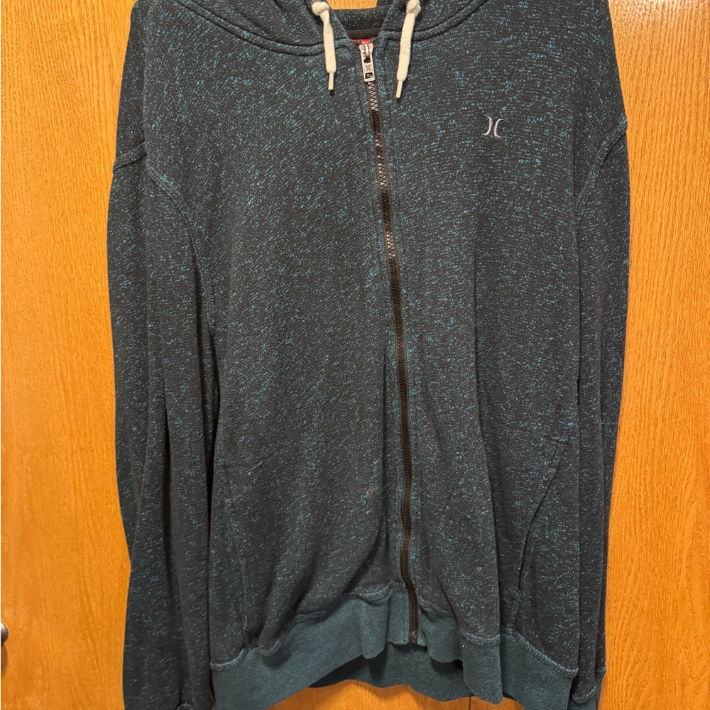Hurley Men's Black Teal Zip-Up Sweater